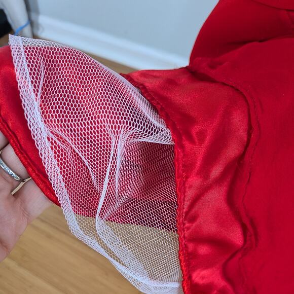 Alyce Prom Dress Maxi Gown XS Red Silk Princess Glam Strapless Y2K Bead Pink - Picture 10 of 16